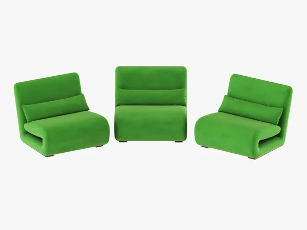 Soft Three Green Chair Fabric Rendering — Stock Photo, Image