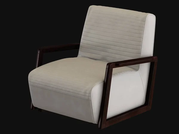 Miękkie Biały Skórzany Fotel Podłokietnikami Drewniane Renderowania — Zdjęcie stockowe