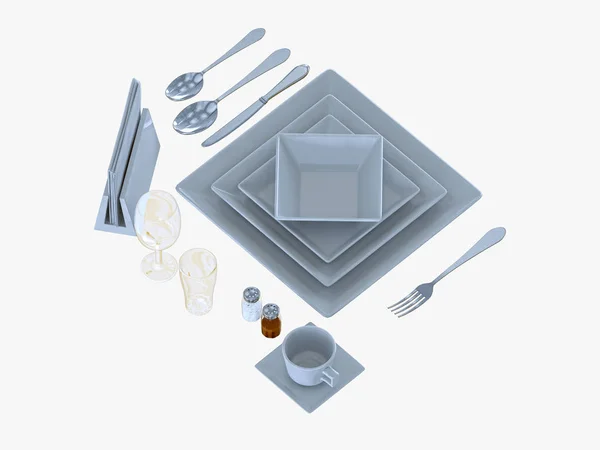 Set Square Plates White Background Rendering — Stock Photo, Image