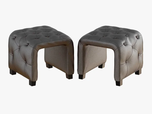 Smoll Two Gray Pouf Capitone Rendering — Stock Photo, Image