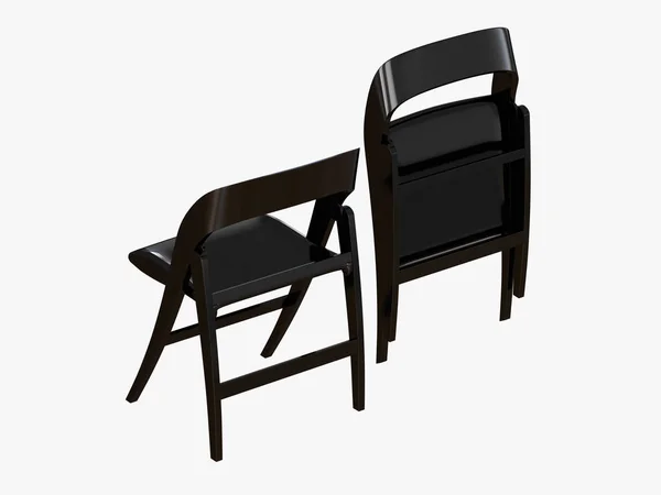 Dvě Černé Skládací Židle Vykreslování Bílém Pozadí — Stock fotografie
