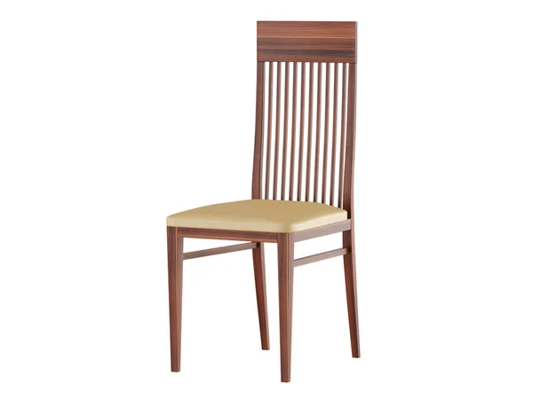 Cadeira Madeira Com Assento Couro Fundo Branco — Fotografia de Stock
