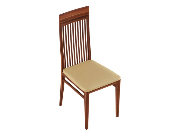Cadeira Madeira Com Assento Couro Fundo Branco — Fotografia de Stock