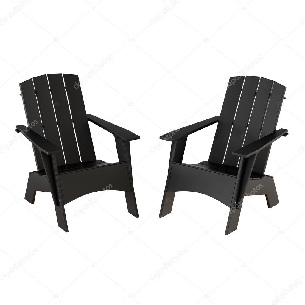 Two black garden wooden chairs on a white background