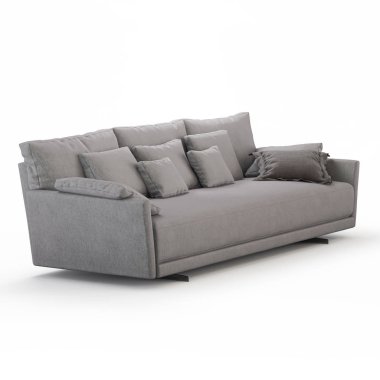 Üç Kişilik kanepe yastık beyaz bir arka planda 3d render ile
