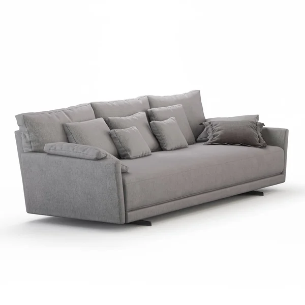 Dreisitziges Sofa Mit Kissen Auf Weißem Hintergrund Rendering — Stockfoto