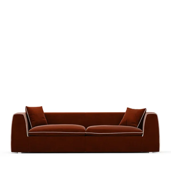 Braunes Zweisitziges Sofa Mit Kissen Auf Weißem Hintergrund Rendering — Stockfoto