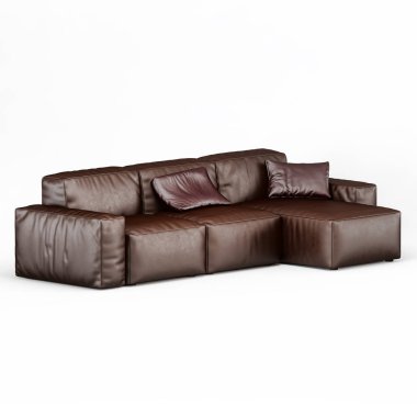 Leather corner sofa brown color on a white background 3d rendering clipart