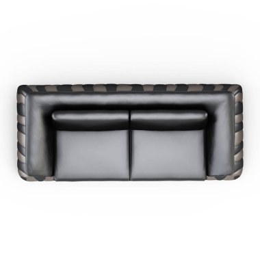 Deri iki kişilik kanepe beyaz bir arka planda üstten görünüm 3d render