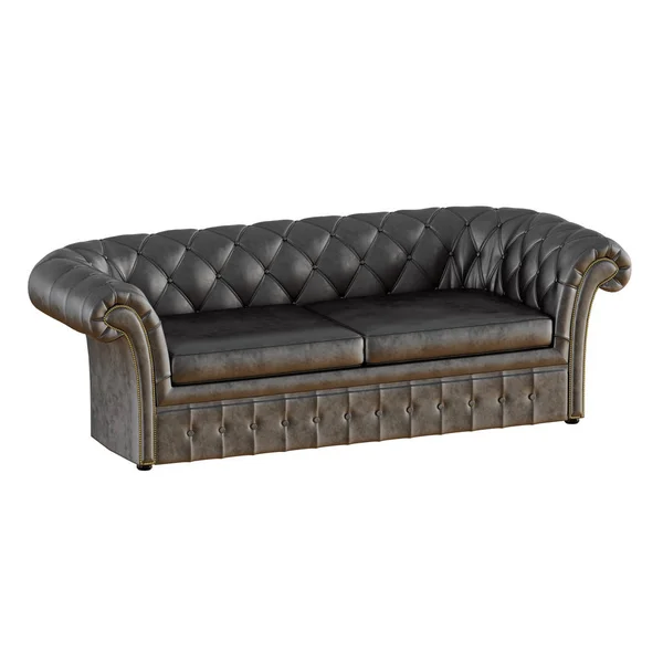 Black capitone sofa on white background 3d — Stock Photo, Image