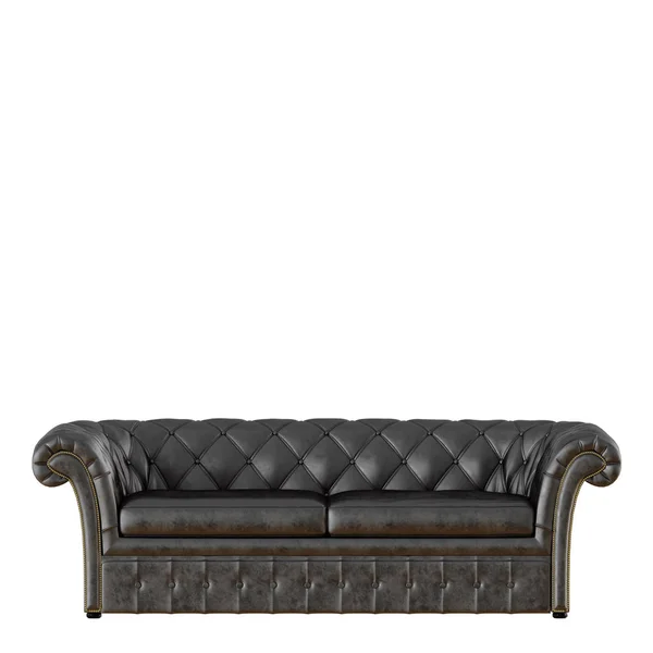 Чорний капітовий диван на білому тлі 3d — стокове фото