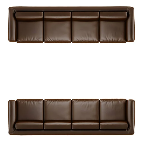 Sofá marrón suave de cuero con pliegues sobre un fondo blanco 3d —  Fotos de Stock