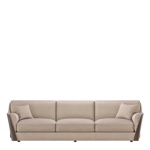 Trzy osobowa sofa materiał na białym tle 3d — Zdjęcie stockowe