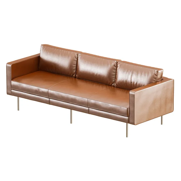 Brown three-seater leather sofa on a white background 3d — Stock Photo, Image