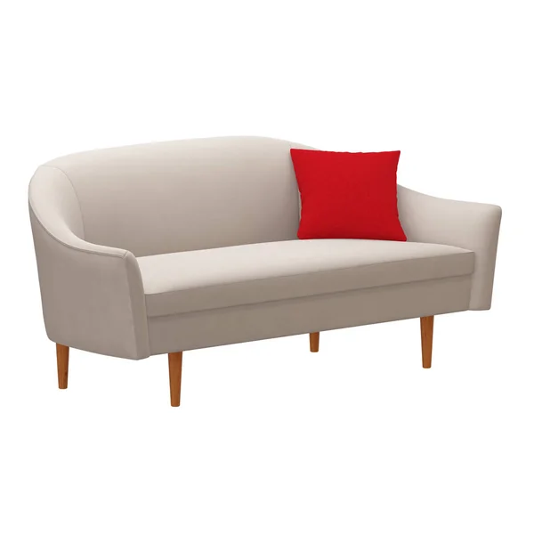Sofá feito de pano com um travesseiro vermelho em um fundo branco 3d — Fotografia de Stock