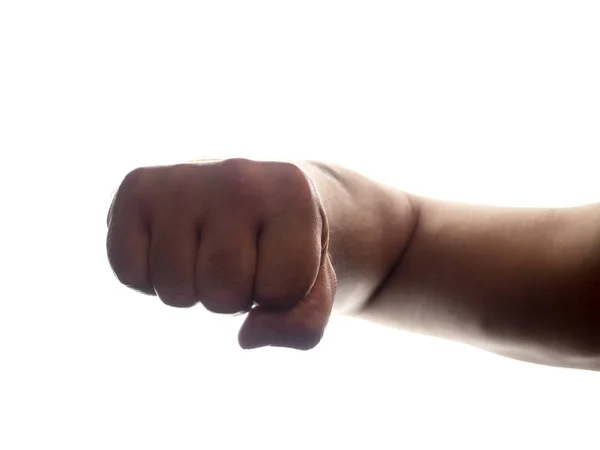 Чоловіча рука на білому тлі ударного кулака — стокове фото