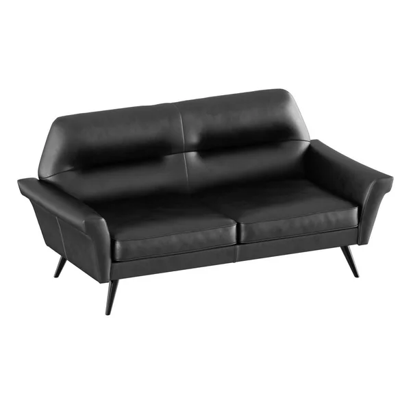 Sofá de cuero negro sobre fondo blanco 3d renderizado —  Fotos de Stock