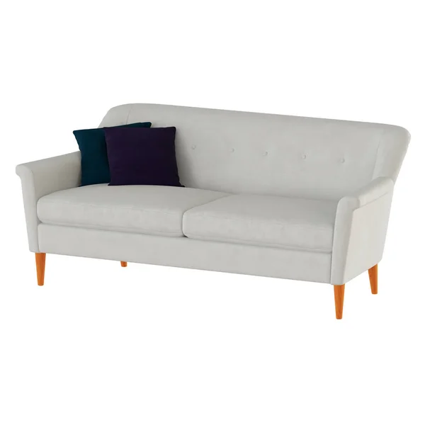 Білий тканинний диван з подушками на білому тлі 3d візуалізація — стокове фото