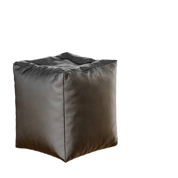 Pouf en cuir noir sur fond blanc rendu 3D — Photo