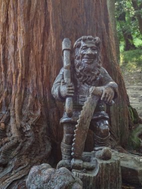 Ağaç tarafından testere ile bir GNOME heykel. Park Arboretumu. Rusya Soçi 06 23 2019