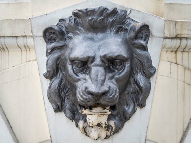 Duvara bir aslanın bas-Rölyef. Park Arboretumu. Rusya Soçi