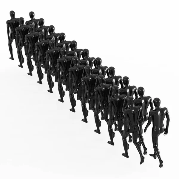 A detachment of black mannequins leave. 3d on a white background — Stock Photo, Image