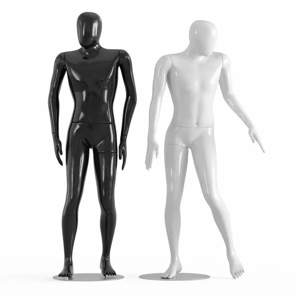 Masculino manequins sem rosto preto e branco plástico 3D — Fotografia de Stock