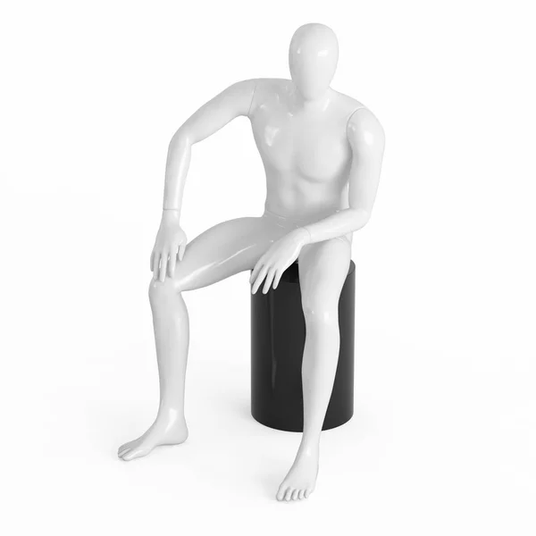 A white faceless mannequin sits on a black top hat. Black and white plastic 3D — Stock Photo, Image
