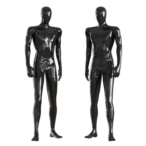 Two black faceless mannequin guys stand frontally. Isolated on a white background. 3D rendering — Stock Photo, Image