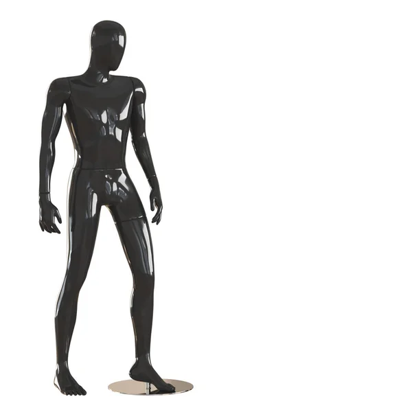 Ένας μαύρος απρόσωπος άντρας της κούκλας στέκεται με την πλευρά του να γύρισε με το πόδι του μπροστά. απόδοση 3D — Φωτογραφία Αρχείου