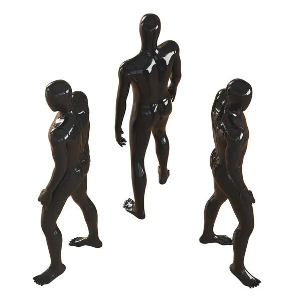 Černý figurínami stojí s trojúhelníkem a zády k sobě. Pohled shora. prostorové vykreslování — Stock fotografie