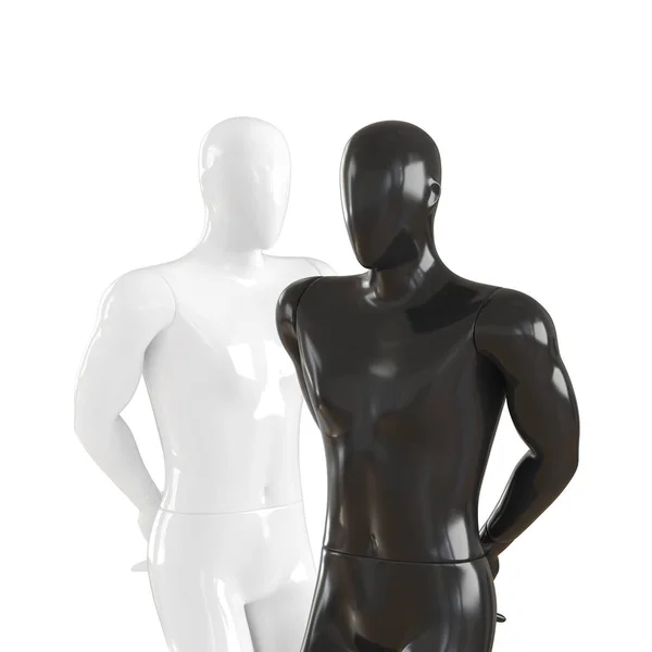 Черно-белый манекен стоит и держит руки за спиной. Близко. 3D рендеринг на изолированном фоне — стоковое фото