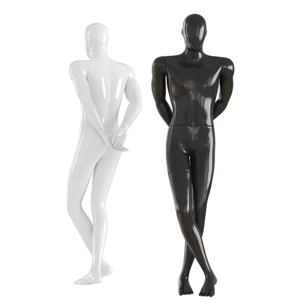 Un mannequin noir et blanc se tient debout et tient ses mains derrière son dos. Ils se sont détournés l'un de l'autre. rendu 3D sur fond isolé — Photo