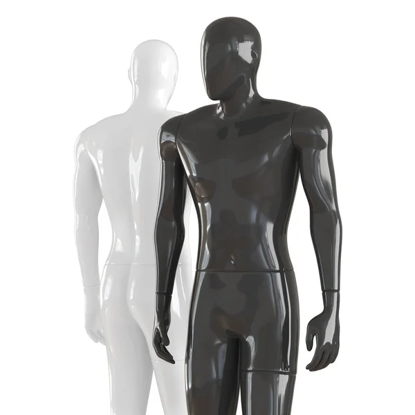 Black and white mannequin stand in a free straight pose, looking away from each other. 3D rendering on isolated background — Stock Photo, Image