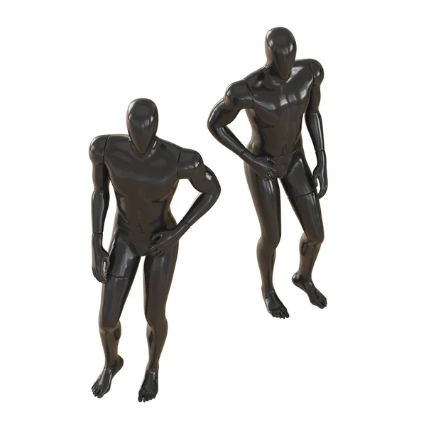 Fekete mannequins állni pózol, mint egy divatmodell. 3D renderelés elszigetelt háttéren — Stock Fotó