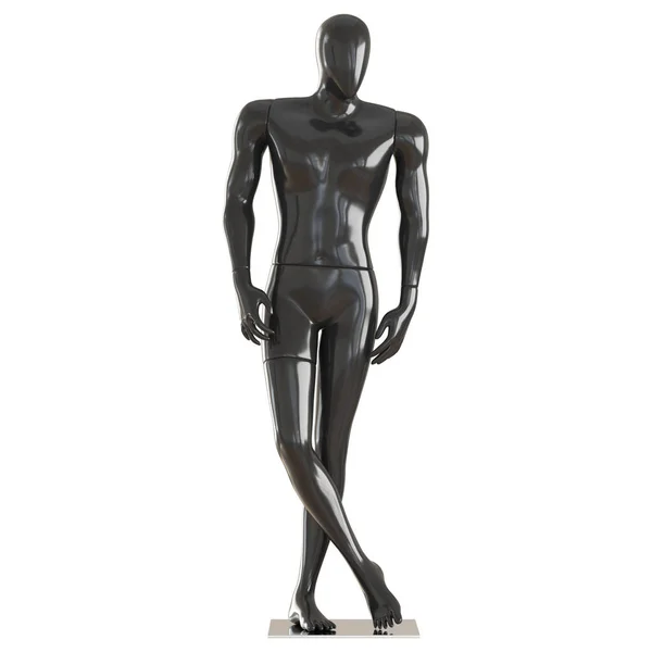 A black mannequin stands in a beautiful pose with his legs crossed. 3D rendering on isolated background — Stock Photo, Image