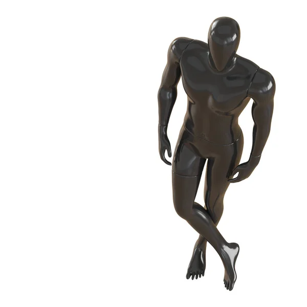 Um manequim preto fica em uma bela pose com as pernas cruzadas. Renderização 3D em fundo isolado — Fotografia de Stock
