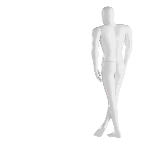 Un maniquí blanco está de pie en una posición espalda a espalda con las piernas cruzadas. Representación 3D sobre fondo aislado — Foto de Stock