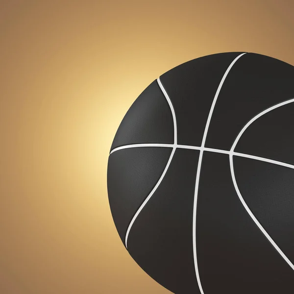 Баскетбольный мяч черного цвета на оранжевом фоне с подсветкой. 3D рендеринг — стоковое фото