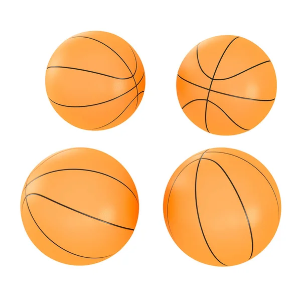 Cuatro balones de baloncesto naranja sobre un fondo aislado. Renderizado 3D — Foto de Stock