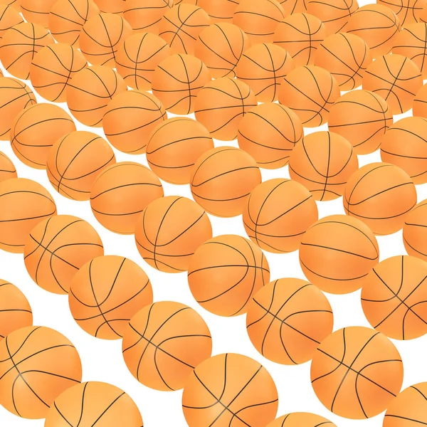 Padrão de bolas de basquete laranja em um fundo branco isolado. Renderização 3D — Fotografia de Stock