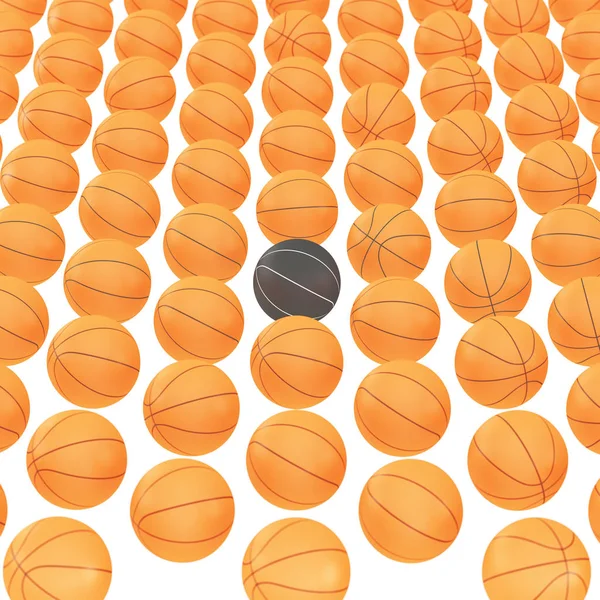Padrão de bolas de basquete laranja com preto no meio em um fundo branco isolado. Renderização 3D — Fotografia de Stock