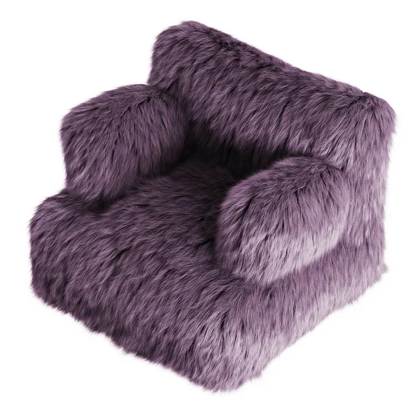 Schöner lila flauschiger Sessel aus Wolle auf isoliertem Hintergrund. 3D-Darstellung — Stockfoto