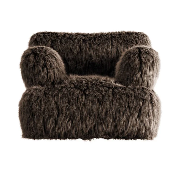 美丽的棕色蓬松扶手椅，由羊毛制成，在孤立的背景前视图。3d 渲染 — 图库照片
