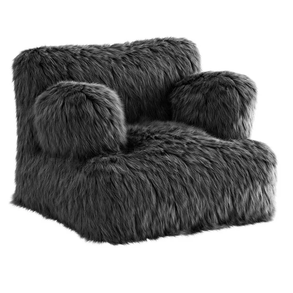 Piękny szary puszysty fotel wykonany z wełny na białym tle. Renderowanie 3D — Zdjęcie stockowe