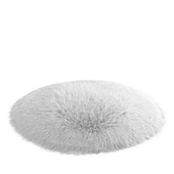 Runder weißer Teppich aus Schaffellwolle auf isoliertem Hintergrund. 3D-Darstellung — Stockfoto