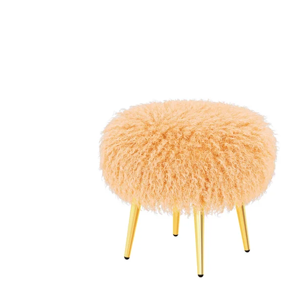 黄色蓬松的凳子，用羊皮羊毛做成的蹄子，背景是孤立的。3d 渲染 — 图库照片
