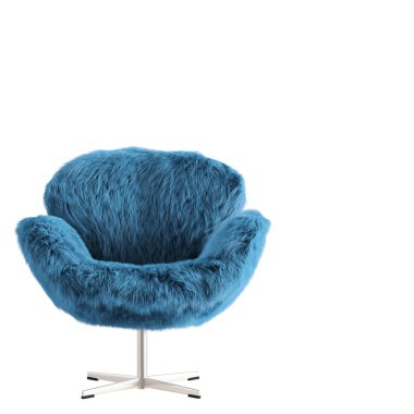 İzole bir arka plan üzerinde yün ön görünümyapılmış güzel turkuaz kabarık koltuk. 3d render