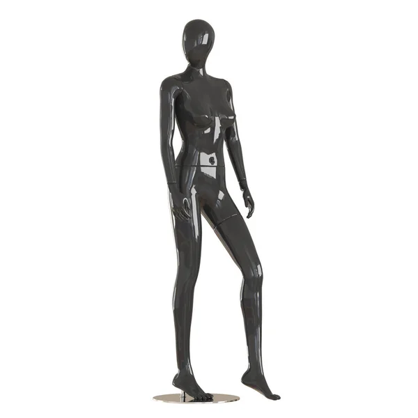 Самка черного манекена стоит с вытянутыми вперед ногами на изолированном белом фоне. 3D рендеринг — стоковое фото