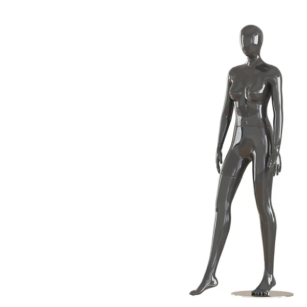 A black female mannequin stands on an iron mount on an isolated white background. 3D rendering — Stock Photo, Image